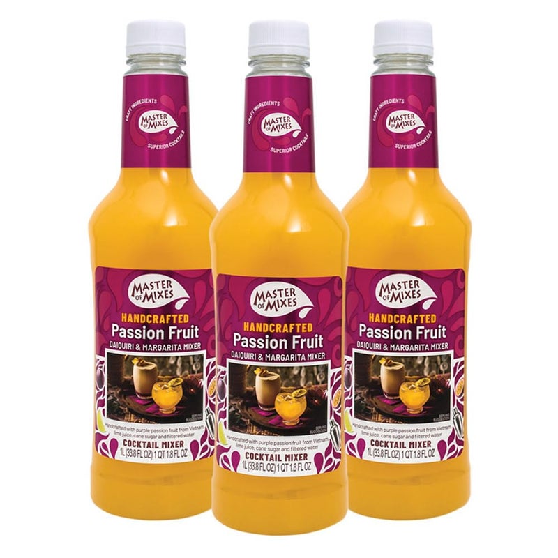 Master of Mixes Passion Fruit Drink Mix, Ready To Use, 1 Liter Bottle (33.8 Fl Oz), Pack of 3 - Image 1